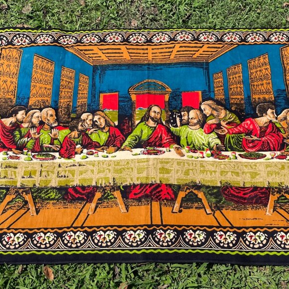 Cotton The Last Supper Tapestry Velvet Texture Large Christian Wall Hanging - Picture 1 of 10